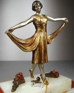 1920/1930 H. Molins Rare Statue Sculpture Bronze Dore Art Deco Femme Danseuse