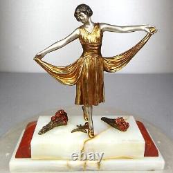 1920/1930 H. Molins Rare Statue Sculpture Bronze Dore Art Deco Femme Danseuse