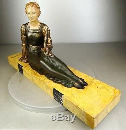 1920/1930 H Molins Suprbe Rare Statue Sculpture Art Deco Elegante Femme Eventail