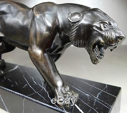 1920/1930 I Rochard Rare Gr Statue Sculpture Art Deco Panthere Noire Felin Fauve