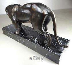 1920/1930 I Rochard Rare Gr Statue Sculpture Art Deco Panthere Noire Felin Fauve