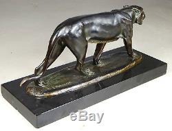 1920/1930 I. Rochard Rare Statue Sculpture Art Deco Bronze Panthere Lionne Felin