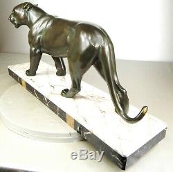 1920/1930 I Rochard Gr Statue Sculpture Animaliere Art Deco Panthere Felin Fauve