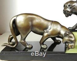 1920/1930 I. Rochard Rare Pendule Statue Sculpture Art Deco Panthere Noire Felin