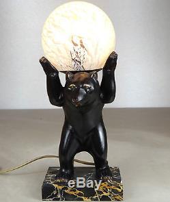 1920/1930 IRENEE ROCHARD STATUE SCULPTURE LAMPE ANIMALIER OURS ECLAIRAGE LUMIERE