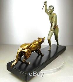 1920/1930 J Brault Rare Grd Statue Sculpture Bronze Art Deco Chasse Loup Athlete
