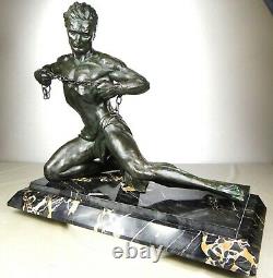 1920/1930 J. De Roncourt Rare Statue Sculpture Art Deco Homme Athlete Nu Hercule