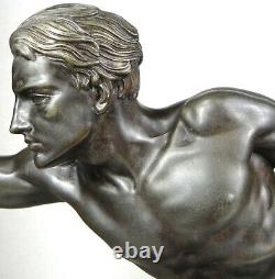 1920/1930 J De Roncourt Supb Statue Sculpture Art Deco Homme Athlete Nu Chasseur