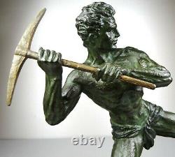 1920/1930 J Rudens Grd Statue Sculpture Art Deco Athlete Nu Homme Sportif Pioche