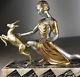 1920/1930 J. Salvado Rare Belle Statue Sculpture Art Deco Elegante Femme Gazelle