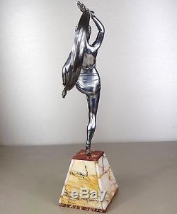 1920/1930 Janle Max Le Verrier Grnde Statue Sculpture Art Deco Danseuse Echarpe