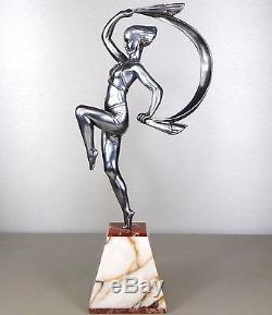 1920/1930 Janle Max Le Verrier Grnde Statue Sculpture Art Deco Danseuse Echarpe