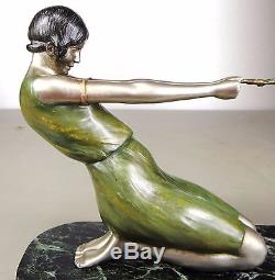 1920/1930 Janle Max Le Verrier Rare Jolie Statue Sculpture Art Deco Femme Chêvre