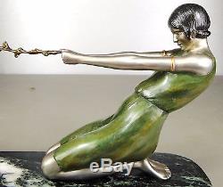 1920/1930 Janle Max Le Verrier Rare Jolie Statue Sculpture Art Deco Femme Chêvre