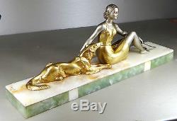 1920/1930 Janle Max Le Verrier Rare Statue Sculpture Art Deco Femme Barzoï Chien