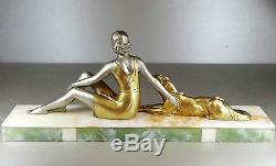 1920/1930 Janle Max Le Verrier Rare Statue Sculpture Art Deco Femme Barzoï Chien