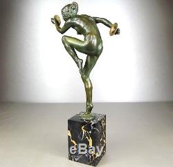1920/1930 L. Alliot Rare Statue Sculpture Art Deco Bronze Danseuse Nue Cymbales