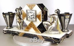 1920/1930 Limousin Pendule Garniture Sculpture Art Deco Danseuses Nues Orientale