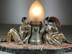 1920/1930 Limousin Rare Grande Lampe Statue Sculpture Art Deco Pierrot Colombine