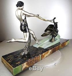 1920/1930 Limousin Rare Grnde Statue Sculpture Art Deco Diane Chasseresse Cygnes