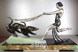 1920/1930 Limousin Rare Grnde Statue Sculpture Art Deco Diane Chasseresse Cygnes
