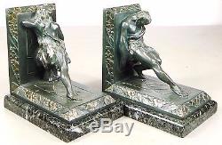 1920/1930 Limousin Rare Paire Grds Serre-livres Statue Sculpture Art Deco Faunes