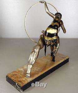 1920/1930 Limousin Rare Statue Sculpture Art Deco Danseuse Levrier Chien Cerceau