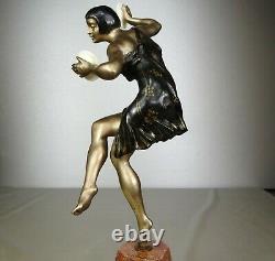 1920/1930 Limousin Statue Sculpture Art Deco Chryselephantine Danseuse Cymbales