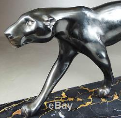 1920/1930 M. Font Rare Statue Sculpture Art Deco Animaliere Panthere Noire Felin