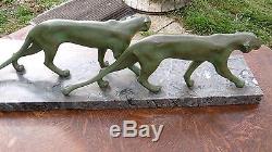 1920/1930 M Font Statue Sculpture Art Deco Cubiste Duo Panthere Felin Animalier