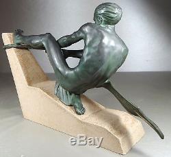 1920/1930 Max Le Verrier Rare Grande Statue Sculpture Art Deco Athlete Homme Nu