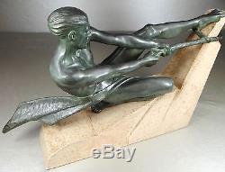 1920/1930 Max Le Verrier Rare Grande Statue Sculpture Art Deco Athlete Homme Nu