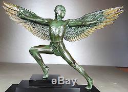 1920/1930 Max Le Verrier Rare Grande Statue Sculpture Art Deco Icare Homme Suprb