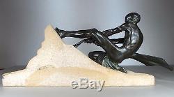1920/1930 Max Le Verrier Rare Grnde Statue Sculpture Art Deco Athlete Nu Pêcheur