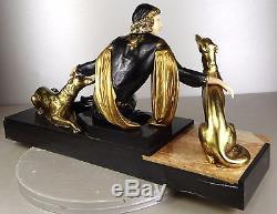 1920/1930 Menneville Grd Statue Sculpture Art Deco Chryselephantine Femme Barzoï