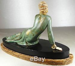 1920/1930 Menneville Rare Statue Sculpture Art Deco Chryselephantine Femme Rose