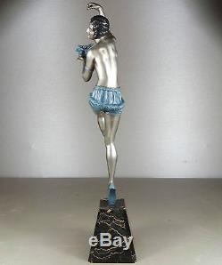 1920/1930 MOLINS RARE GR STATUE SCULPTURE ART DECO DANSEUSE NUE BALLERINE OISEAU