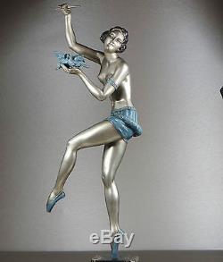 1920/1930 MOLINS RARE GR STATUE SCULPTURE ART DECO DANSEUSE NUE BALLERINE OISEAU