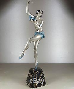 1920/1930 MOLINS RARE GR STATUE SCULPTURE ART DECO DANSEUSE NUE BALLERINE OISEAU