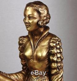 1920/1930 Molins Rare Grde Statue Sculpture Art Deco Femme Elegante Chien Barzoï