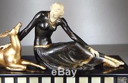 1920/1930 Menneville Rare Grnde Statue Sculpture Art Deco Chryselephantine Femme