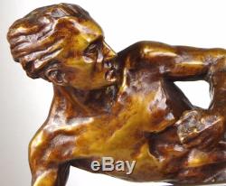 1920/1930 P Berjean Gr Rar Statue Sculpture Art Deco Bronze Dore Chasse Panthere