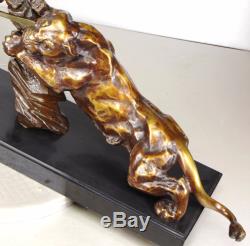 1920/1930 P Berjean Gr Rar Statue Sculpture Art Deco Bronze Dore Chasse Panthere