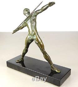 1920/1930 P Le Faguays Rare Statue Sculpture Art Deco Bronze Athlete Homme Sport