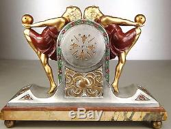 1920/1930 P Sega Rare Pendule Statue Garniture Sculpture Art Deco Danseuse Boule