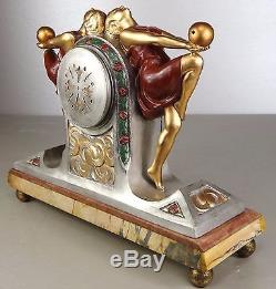 1920/1930 P Sega Rare Pendule Statue Garniture Sculpture Art Deco Danseuse Boule