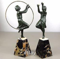 1920/1930 P. Sega Rare Statue Sculpture Art Deco Danseuse Au Cerceau N°2/paire