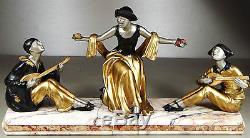 1920/1930 P Sega Rare Statue Sculpture Art Deco Pierrot Colombine Arlequin Suprb