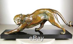 1920/1930 Plagnet Rare Grd Statue Sculpture Art Deco Panthere Felin Lionne Fauve