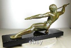1920/1930 S Riolo Grd Statue Sculpture Art Deco Athlete Sportif Homme Nu Javelot
